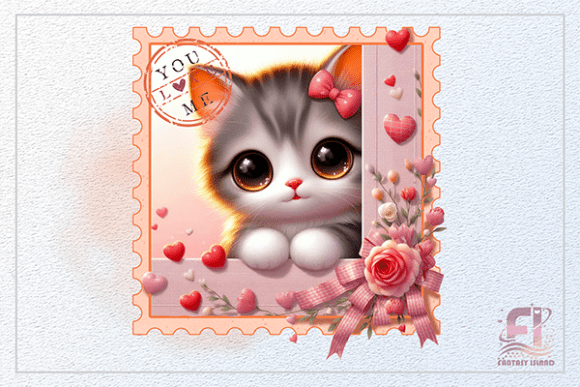 Add a Dose of Cuteness with the Peeking Valentine Kitten Stamp PNG