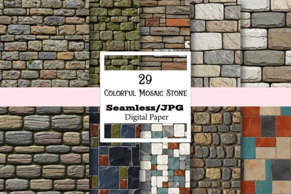 Colorful Mosaic Stone Digital Paper for Creative Projects