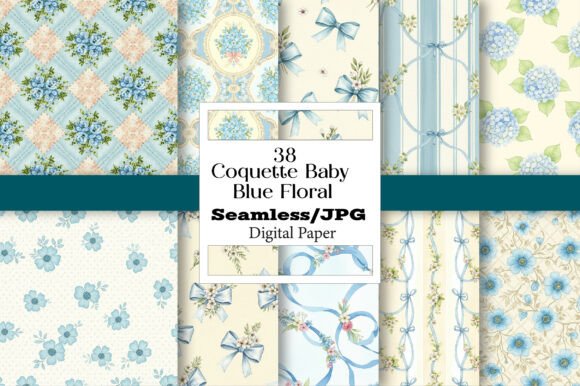 Coquette Baby Blue Floral Digital Paper: Your All-in-One Creative Toolkit