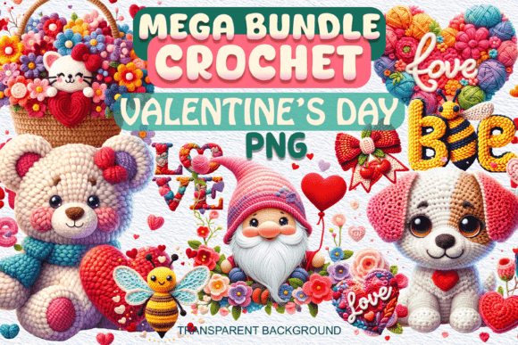 Cozy Digital Crafting: The Art of the Crochet Valentines Clipart Bundle PNG