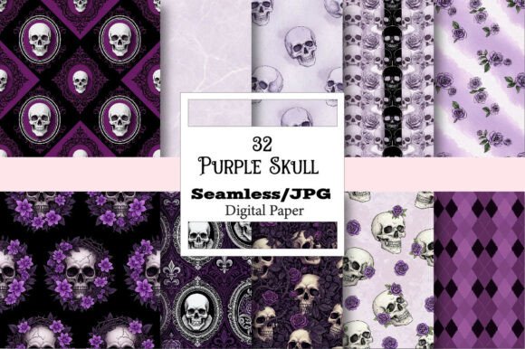 Cute Purple Skull Pattern: Versatile Digital Art