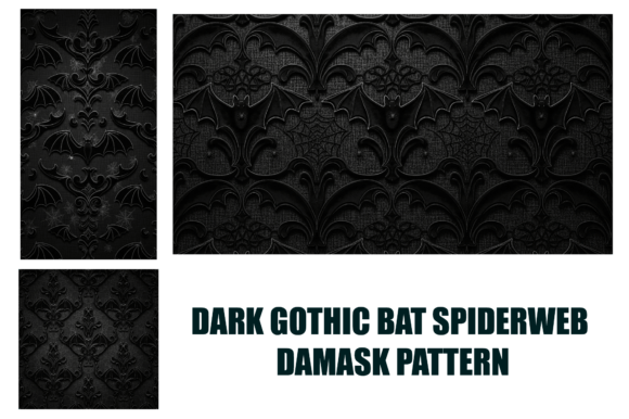 Dark Gothic Bat and Spiderweb Damask Pattern