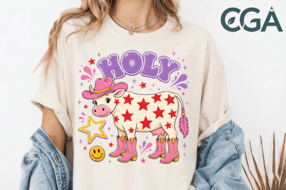 Retro Holy Cow Cowboy Boots PNG Digital Design