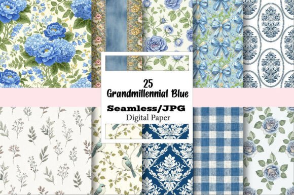 The Grandmillennial Blue Seamless Pattern: A Versatile Digital Asset for Creatives