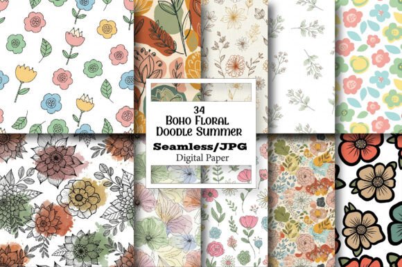 The Ultimate Creative Tool: Boho Floral Doodle Patterns Summer Paper