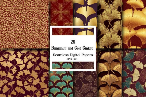 Unlocking Creativity with Burgundy and Gold Ginkgo Digital Paper